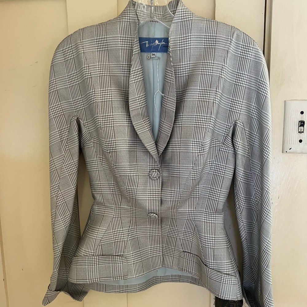 Vintage Thierry Mugler Grey Plaid Blazer